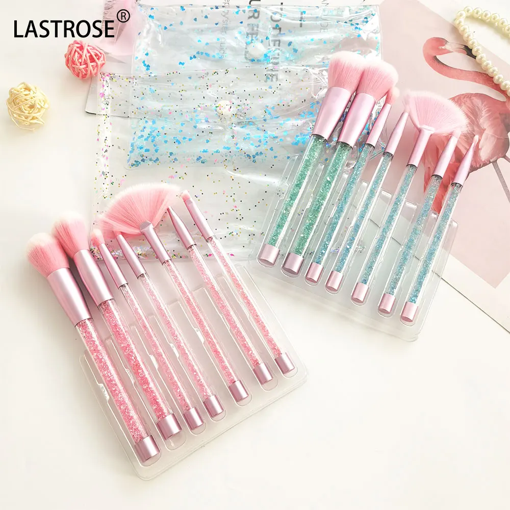 Private Label 7pcs makeup brushes bling crystal cosmetic brush with sequins makeup brush set with bling bags