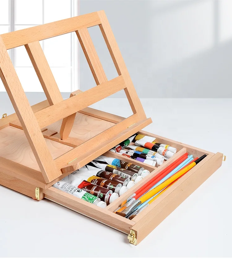 Wooden Desktop Laptop Sketch French Easel Painting With Box Accessories Multi-functional Suitcase Art Supplies