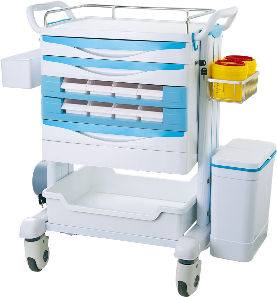 HQ Hospital ABS emergency cart plastic nursing cart emergency trolley with drawers Medical Furniture with factory cheap price