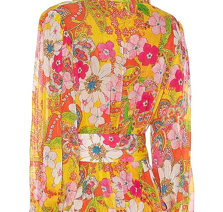 2024 Ladies Summer Floral Print Midi Dresses Casual Daily Clothing Long Sleeve Wholesale MIdi royal blue Dresses with Belt