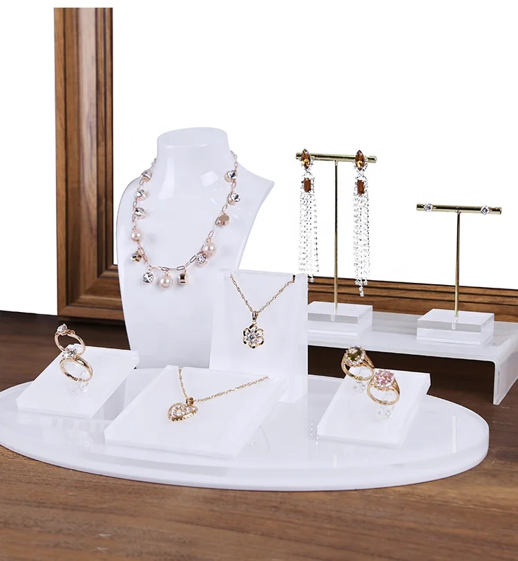 acrylic diamond big case rotating clear ring earring with hangers chains jewelry organizer necklace pendant stand for display