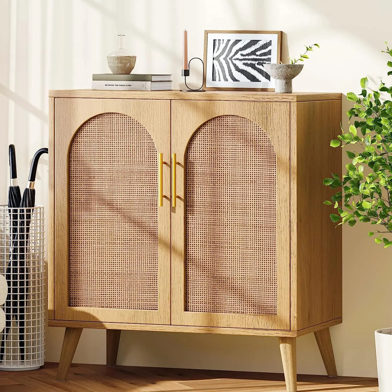 Accent Bathroom Floor Cabinet Modern Sideboard Buffet Cabinet living room cabinet with Rattan doors