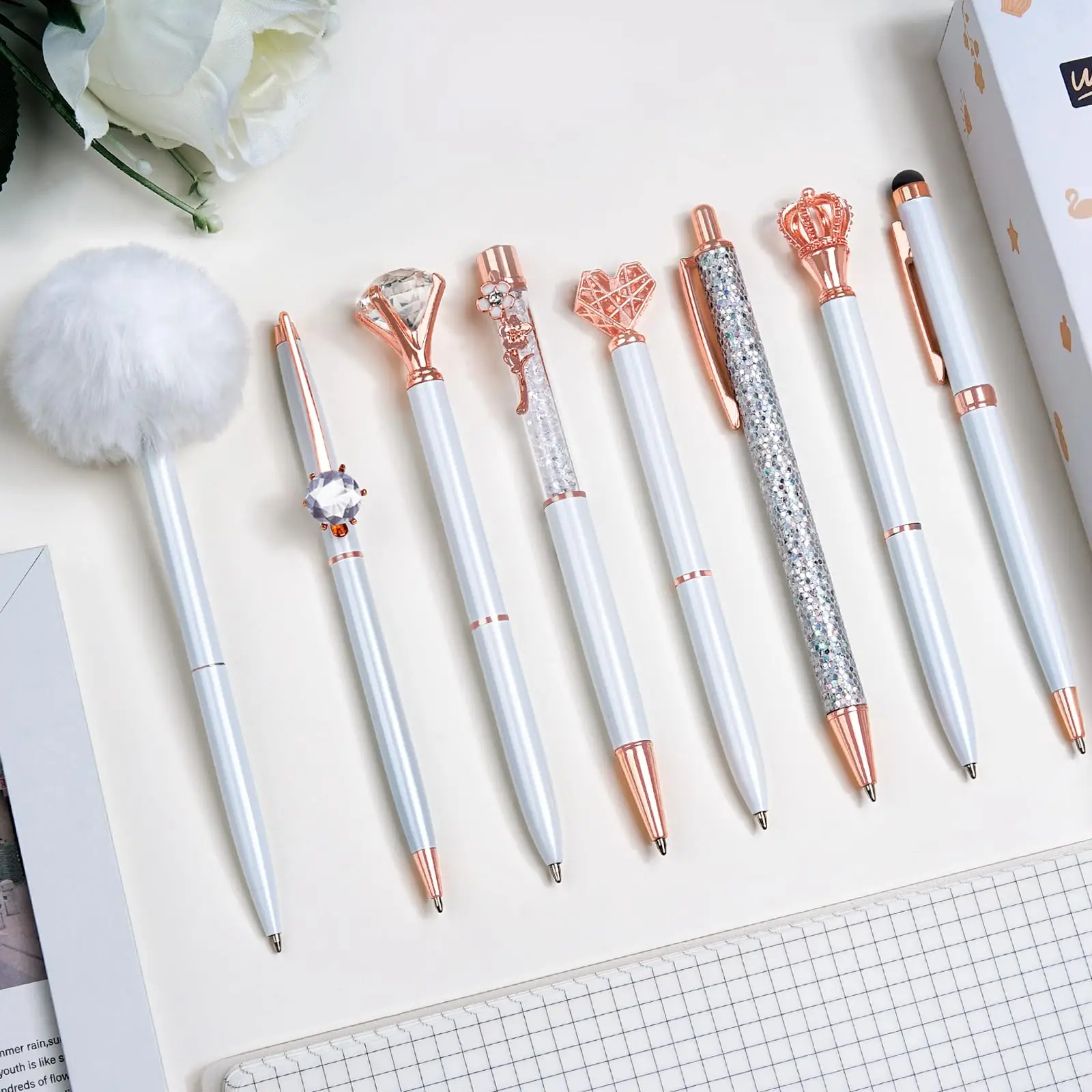 Luxury Crystal Crown Style Metal cute Ballpoint Pen with custom logo Large Crystal Diamond Pen