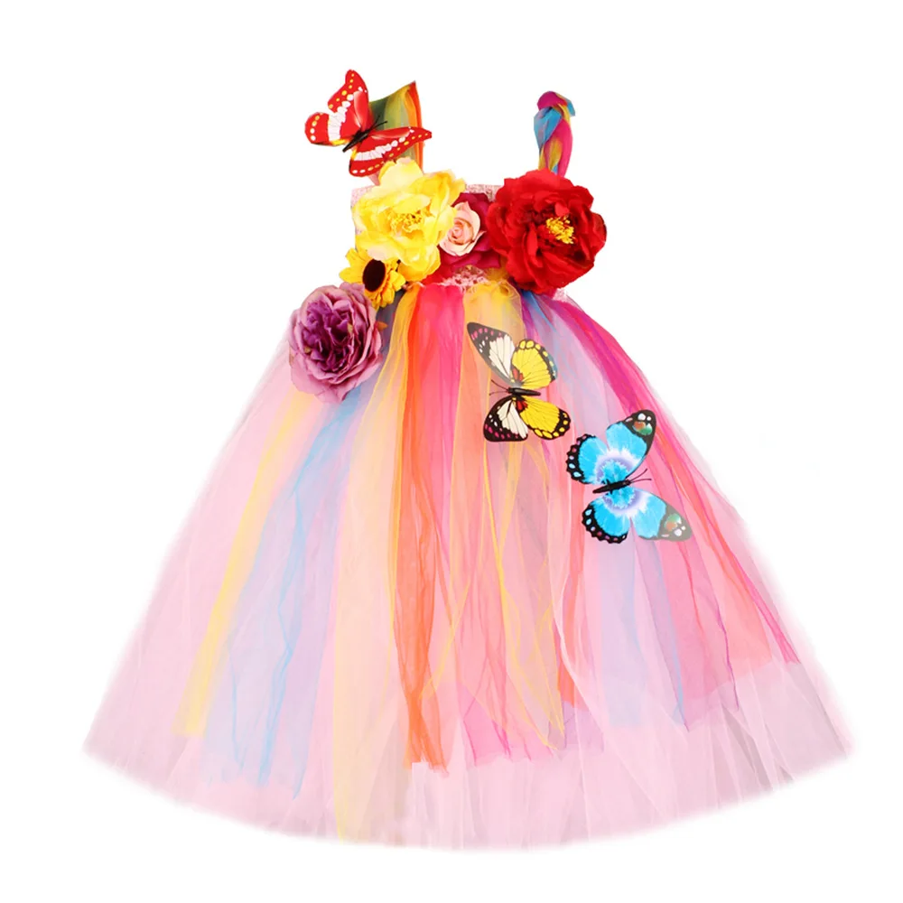 New Arrival Kids Birthday Party Clothes Fairy Girl Pageant Pink Flower Girls Princess Wedding Ball Gowns Tutu Dress