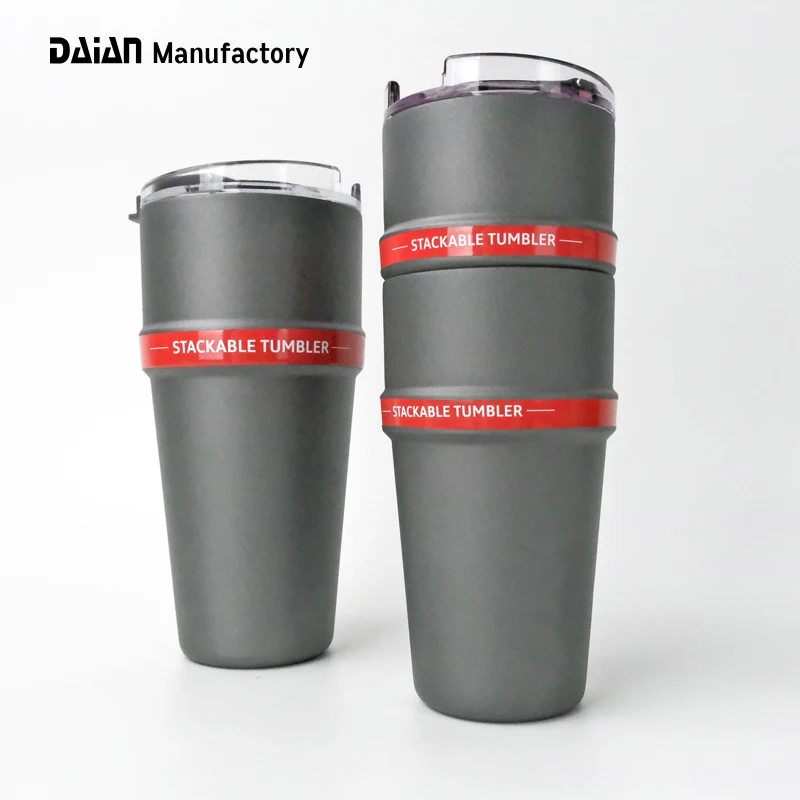 Customized Double Walled Vacuum Insulated Travel Coffee Tumbler 16oz 26oz Stainless Steel Stackable Tumbler Cup
