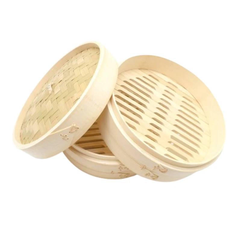 Оптовая продажа, традиционная Двухуровневая круглая бамбуковая Паровая корзина для пельменей, димсам и булочек Бао