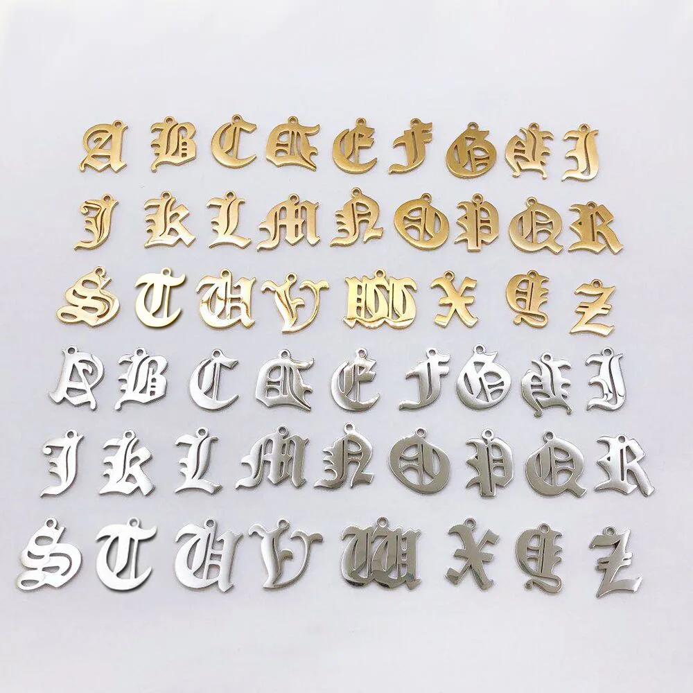Wholesale Bulk DIY Jewelry Making Custom Stainless Steel Single Alphabet Initial Gold Old English Letter Charms