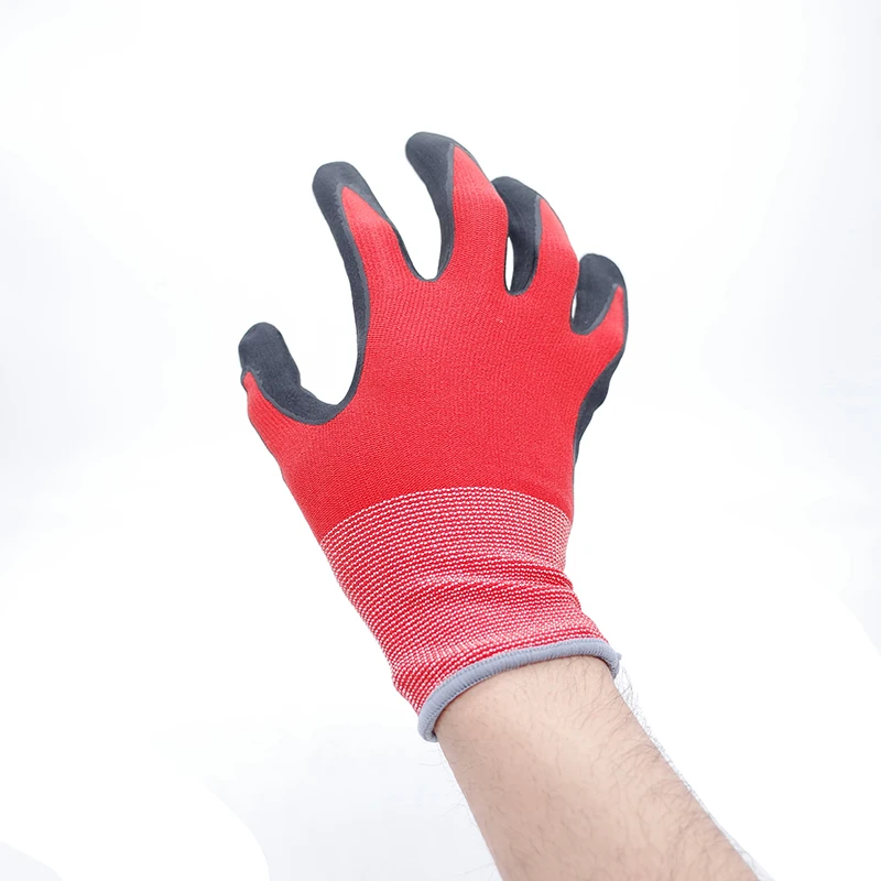 15 Gauge Red Nylon And Spandex Black Nitrile Foam Finish Coated Foam Nitrile Glove