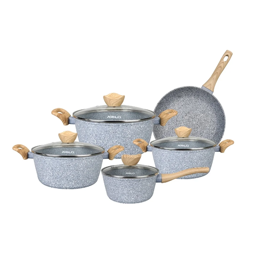 9Pcs Pots and Pans Set Nonstick Cookware Sets Granite Induction Non Stick Cooking Set Frying Pans Saucepans(PFOS PFOA Free)