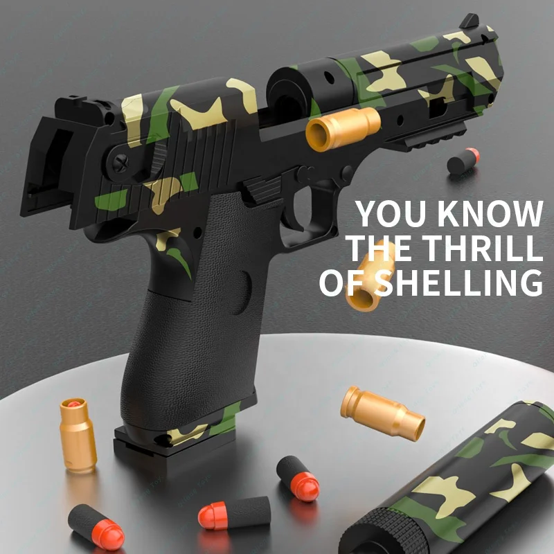 Qilong Planer Shell Soft Bullet Toy Gun Desert Eagle Super Gun Model Sponge Soft Shooting With Silencer Pistol Gun Toys For Kids