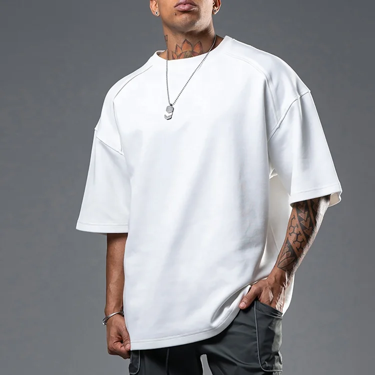 High Quality Blank Hip Hop Basic Boxy Oversized Men T Shirt Custom Logo 230 gsm plan white 100 cotton t shirt