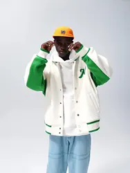 500 g geometric jacquard contrasting lapel applique baseball uniform autumn new  embroidered jacket