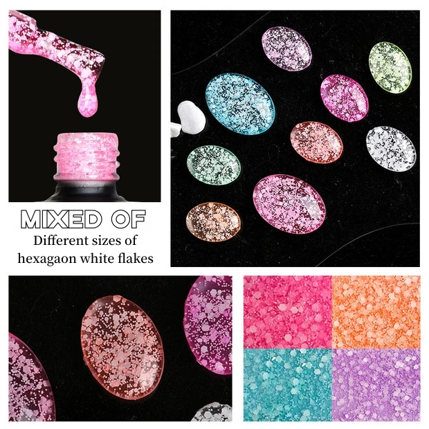 MyBeautyNails Gel Polish Set Nail Art Glitter Ombre Designs Hexagon White Color Flake Gel Chunky Glitter Gel Nail UV