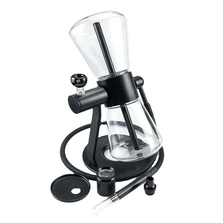 In Stock best selling new Gravity Glass Hookah Single Tube Glass metal Aluminum 360 black anti triangle  Gravity Shisha Hookah
