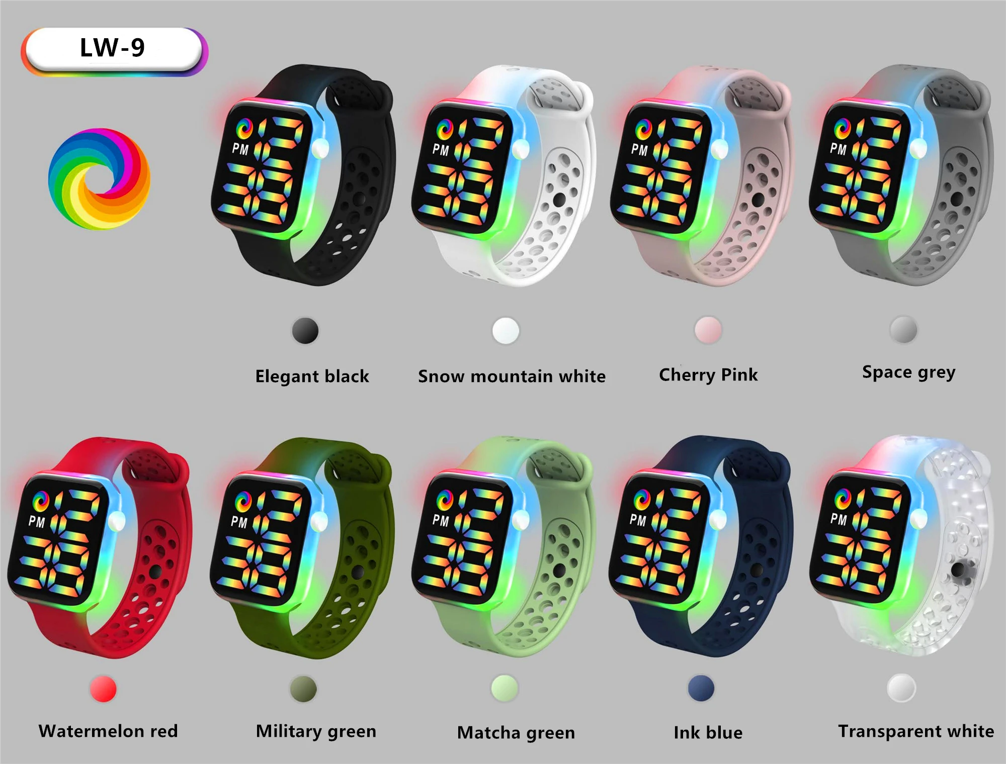 Новые детские цветные силиконовые часы для студентов мигающие спортивные радужные светодиодные часы