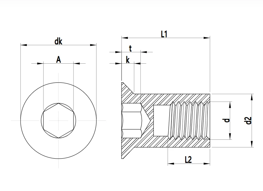 Hex Socket Flat Head Stainless Steel Rivet Bushing Sleeve Nut 6mm Binding Screw Nut M6