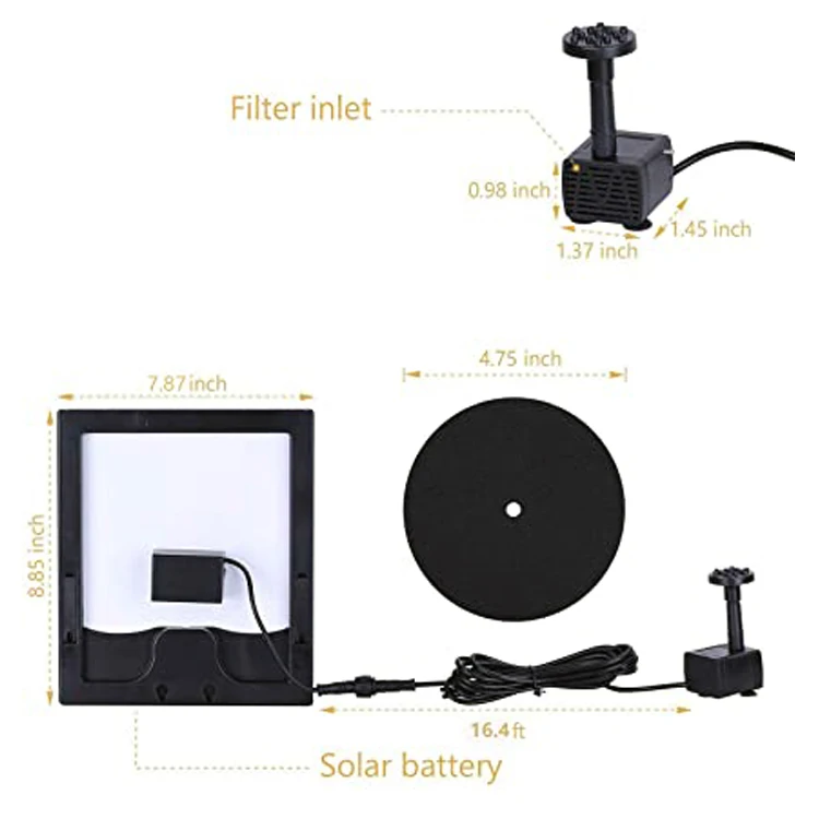 Solar Fountain Pump 5W Panel with Battery Backup Solar Water Pump Floating Fountain, 6 Nozzles, for Bird Bath