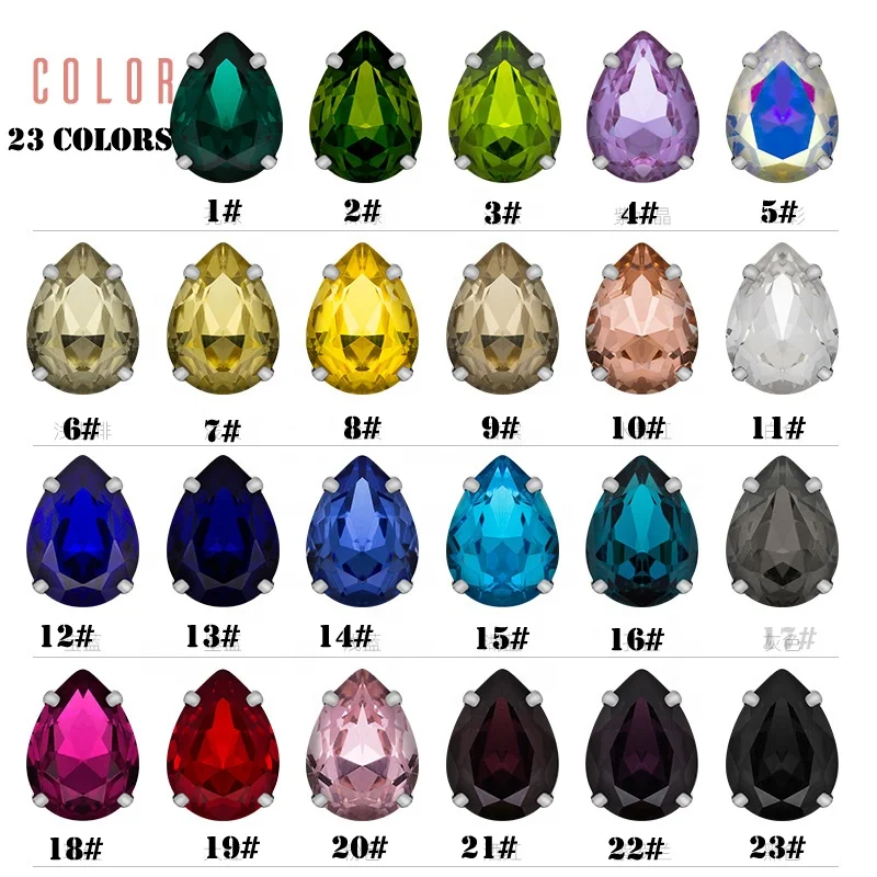 hmt194 300pcs Fancy tear drop flatback crystal buttons loose sew on rhinestone buttons with metal for wedding dress