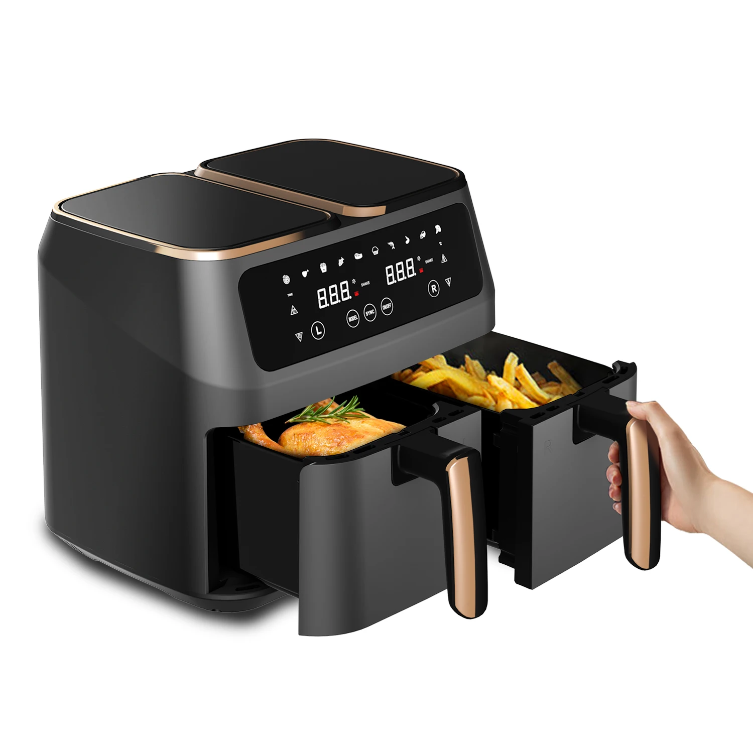 Household 2 Baskets OEM Customized Double Air Fryer Electric Smart Air Fryers 7L with Touch Screen