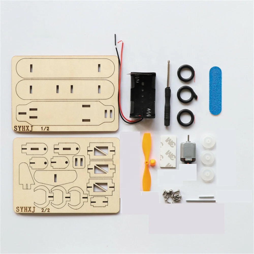 DIY Electric Wooden plane Taxiing Model Toys Dual Motor Biplane for Children Small Inventions Scientific Experiments Gift kids