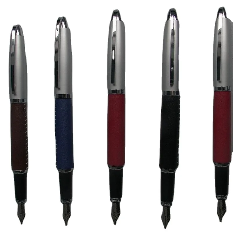 metal leather barrel high quality fountain ink pen