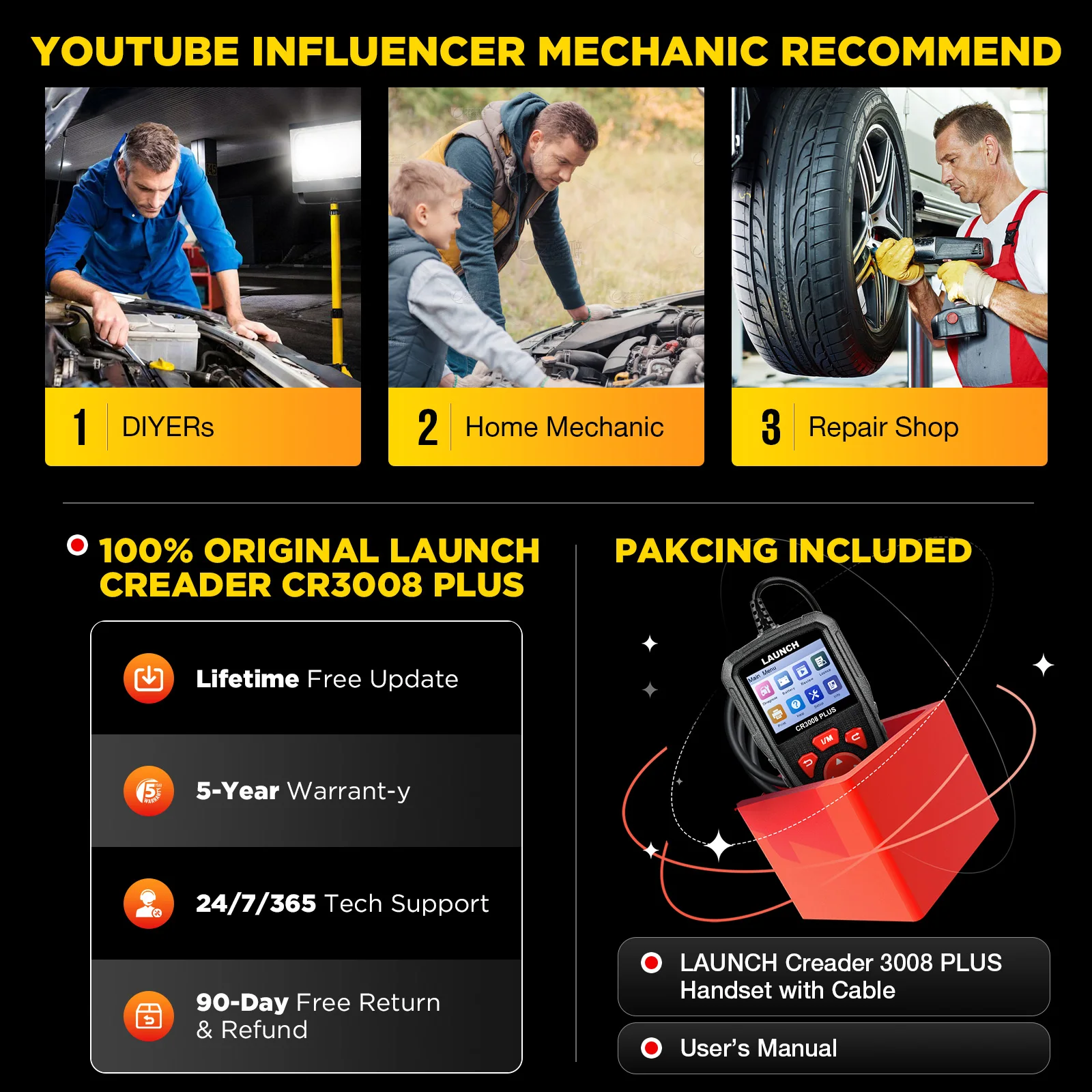 LAUNCH X431 CR3008 PLUS OBD2 Scanner Engine Code Reader OBD Car Diagnostics Tool Free Update ODB2 Automotive Scanner