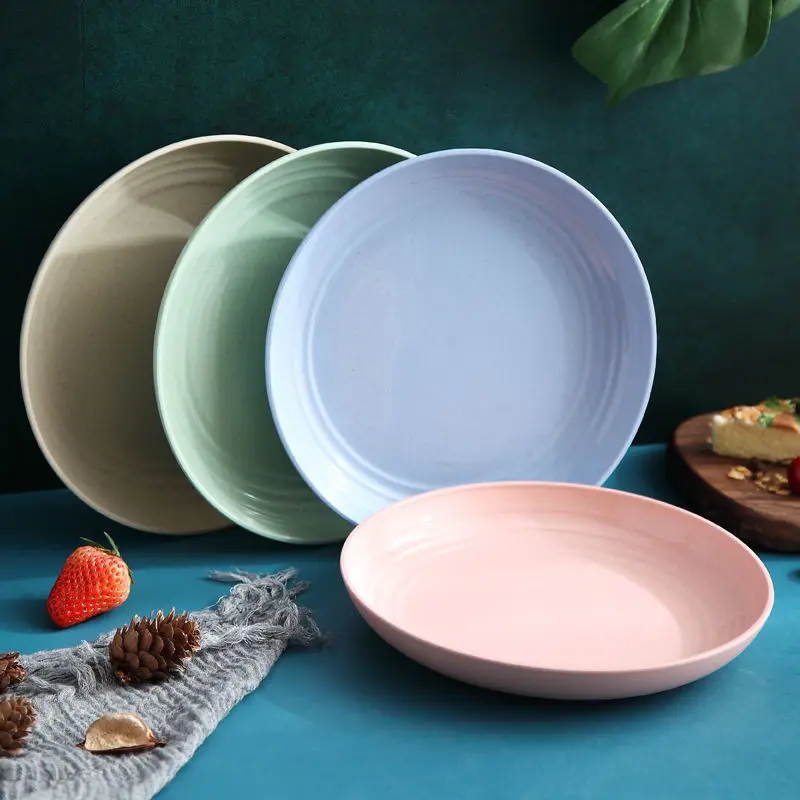 Minimalist Eco-Friendly Biodegradable Dinnerware Set Sustainable round Plate Dish Plant Design Food Safety Charger Wheat Fruit