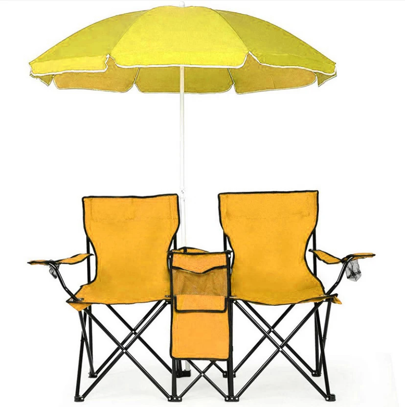 Wholesale Foldable Double Seat Camping table Chair Portable beach chair with sunshade