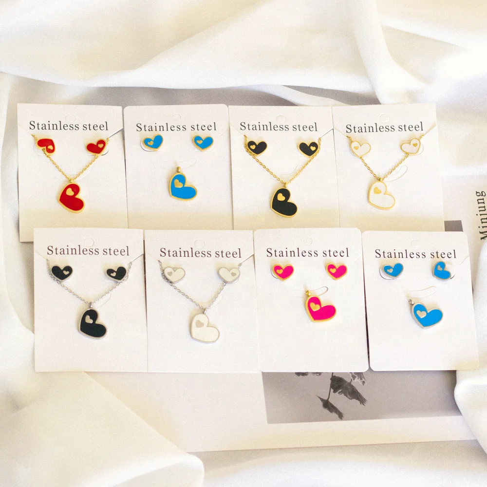 Fashion Jewelry Hot Sale Women Girl Non Tarnish 316l Stainless Steel Heart Gold Plated Jewelry Sets Custom Kid Jewelry Set