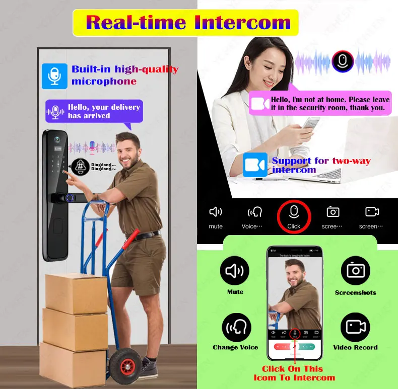Two-way Voice Intercom Digital Smart Lock Tuya Wifi Remote App Unlock Electronic Door Lock Fingerprint Key Password Smart Lock