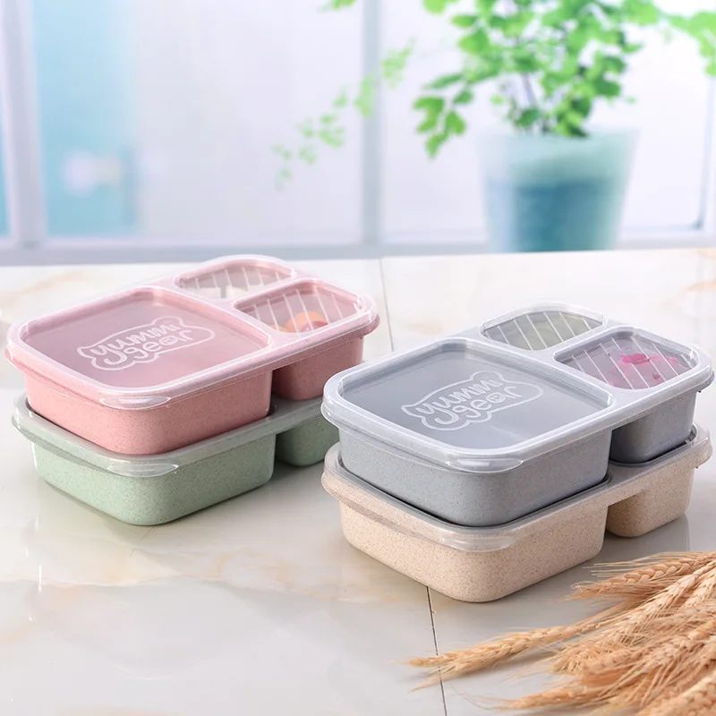 Экологически чистый пищевой продукт 3 отделения коробка для завтрака из пшеничной соломы с прозрачной крышкой