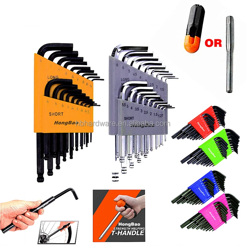 24 Pieces SAE Inch and Metric head Ball End middle Long Arm with 1 piece Strength Helping t handle Allen Wrench Hex Key Set