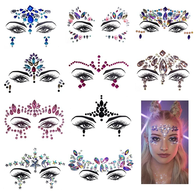 Temporary Tattoo Stickers Rhinestone Glitter Face Stickers Jewels Festival Party Masquerade Makeup Body Diamond