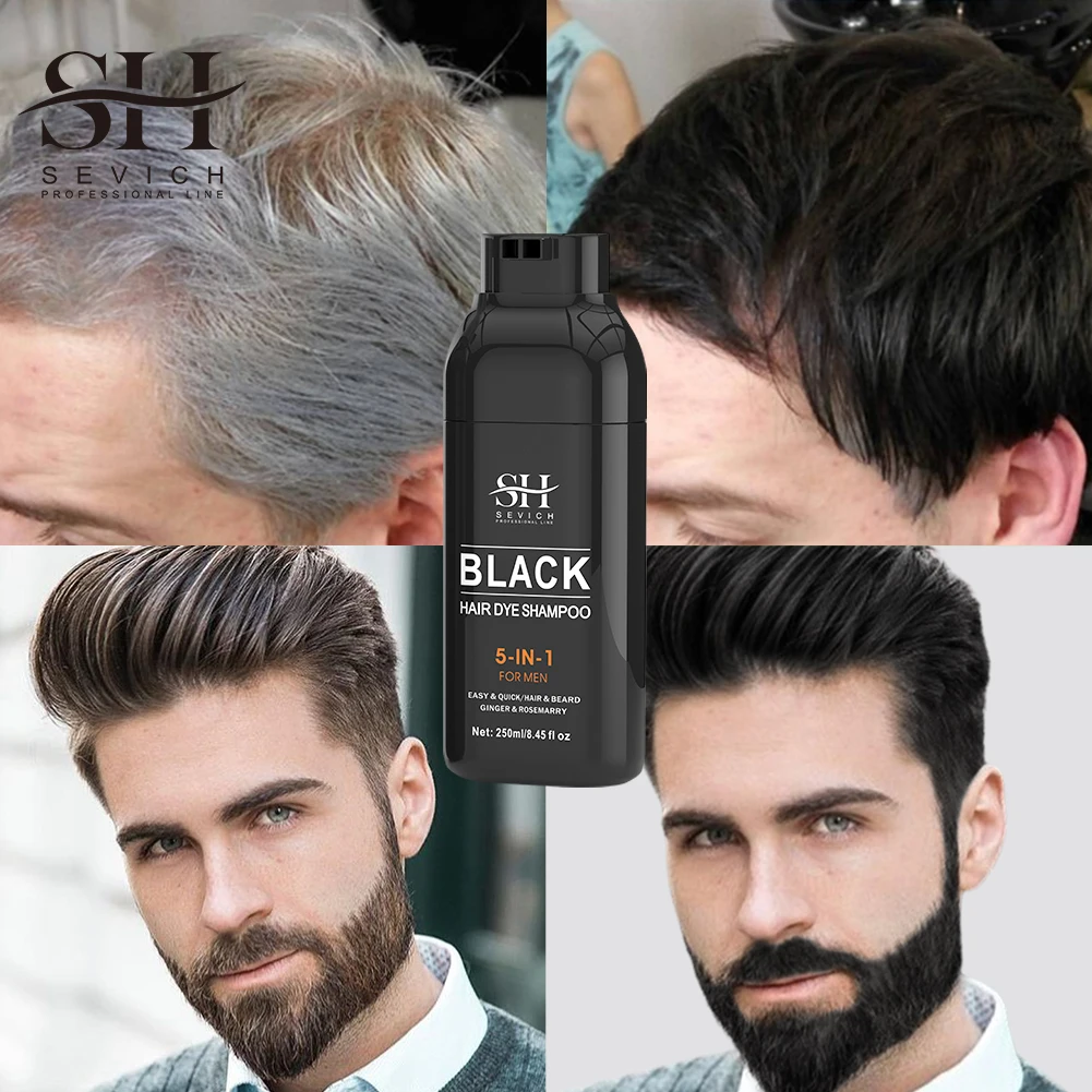 5 In 1 Black Beard Hair Dye Herbal Rosemary Ginger Extract Black Hair Growth Shampoo With Conditioner