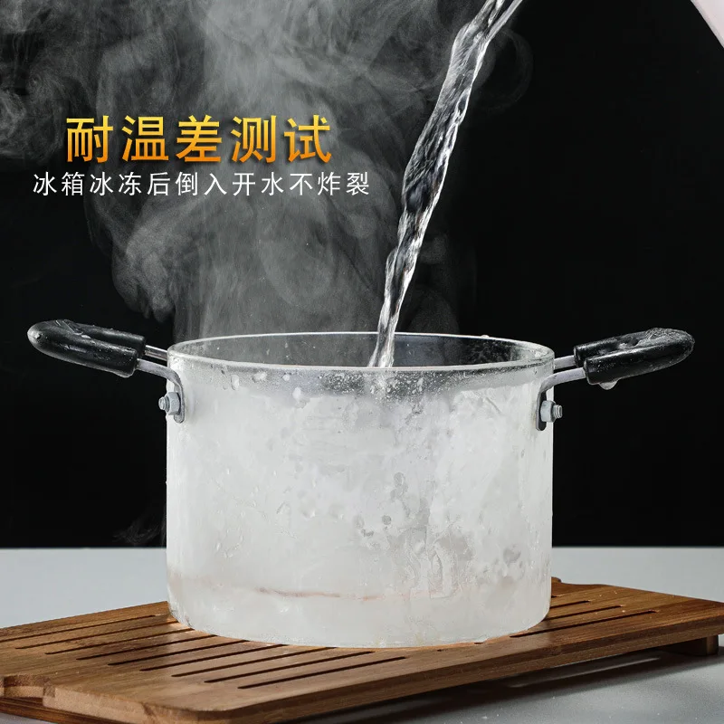 Hot sale high borosilicate soup pot clear glass pan  heat resistant  can be used for domestic