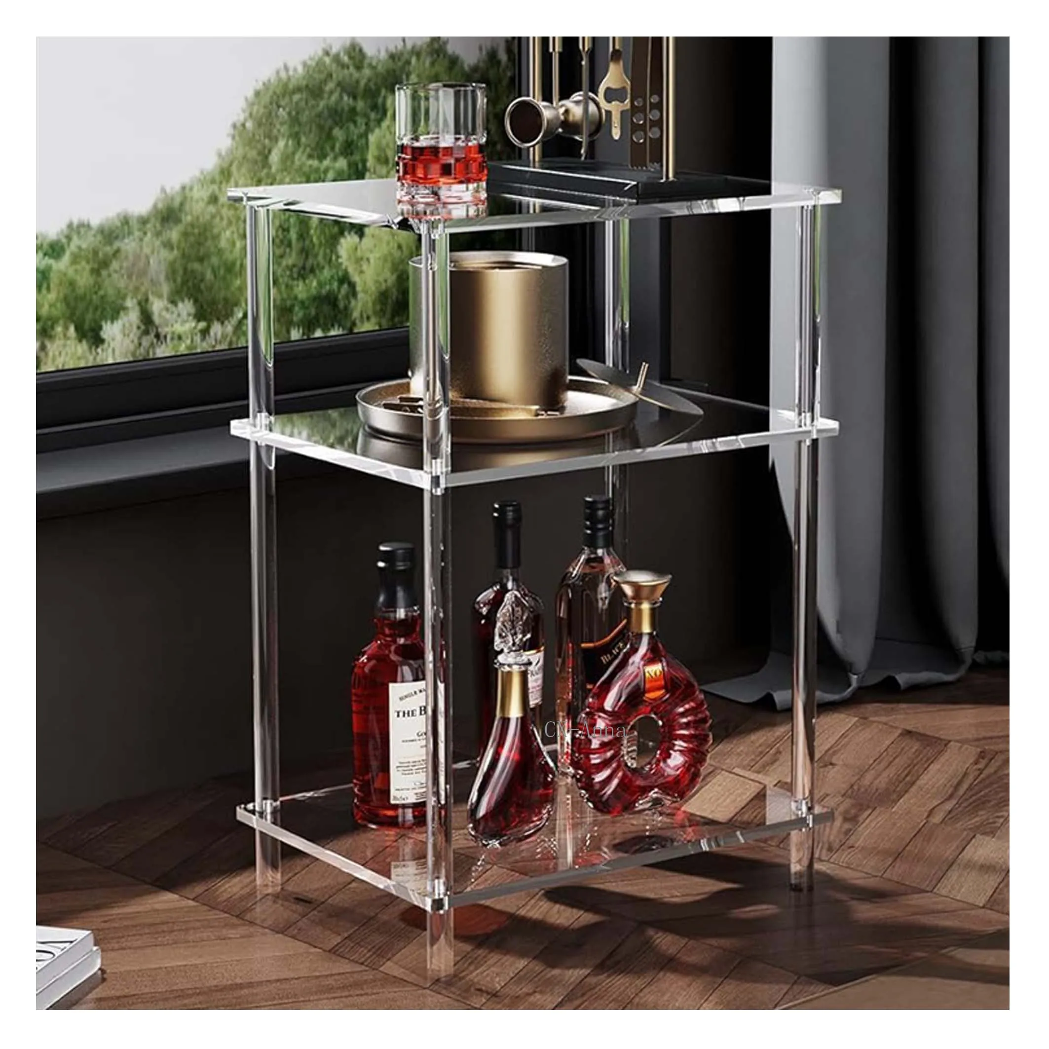 Square Nightstand Living Room Small Spaces Bedroom Clear Acrylic Bedside Table Coffee Table