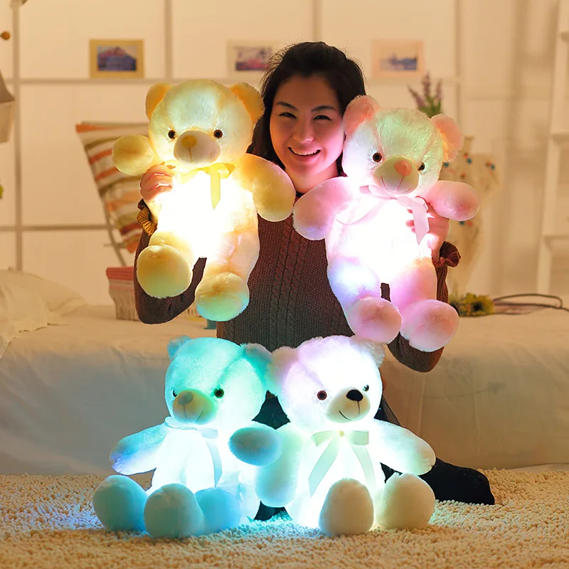 Wholesale Sublimation Light Up Glowing Brown Plush Toy valentines led Teddy Bears For Gift