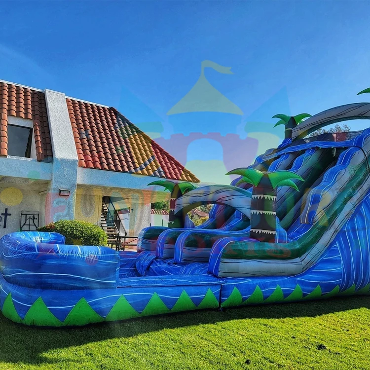18 ft commercial grade backyard kids entertainment jumper castle  toboggan gonflable inflatable blue dual lane waterslide