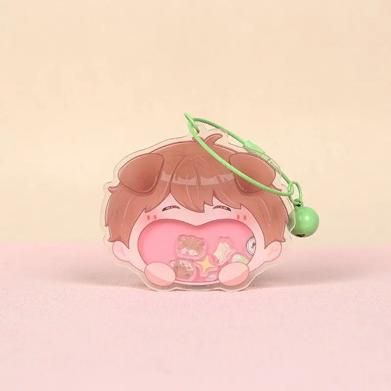 Promotional anime keychains personalized logo cute cartoon acrylic shaker keychain charm wire cable custom keychain with bell