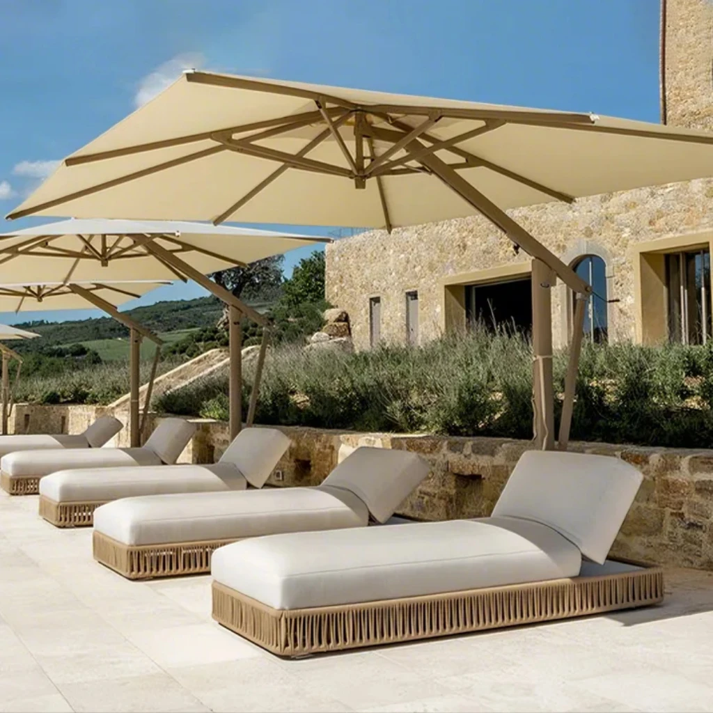 Beach lounger outdoor furniture rattan lounge chairs sun lounge chaise garden waterproof lounger
