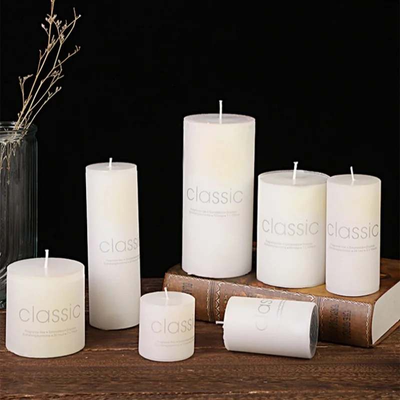 Оптовая продажа белая свеча цвета слоновой кости без запаха бездымные цилиндрические свечи разных размеров для свадебного украшения дома спа-церкви