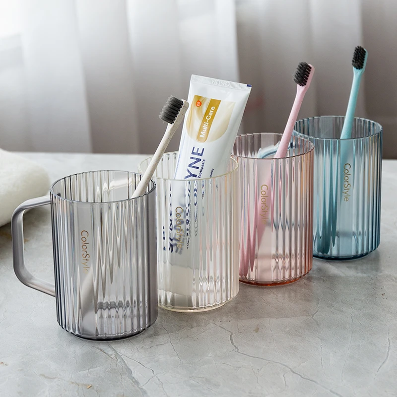 BPA Free Bathroom Toothbrush Holder Gargle Mouthwash Couples Tumbler Mug Custom logo Reusable clear Plastic Cup