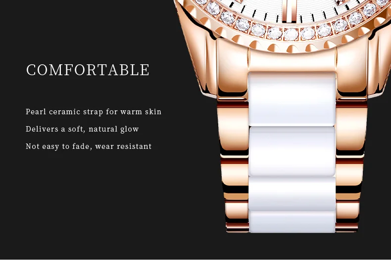 GUANQIN Brand Custom Logo Beautiful Design of Women  Ceramic Strap Automatic Mechanical Smart Watch