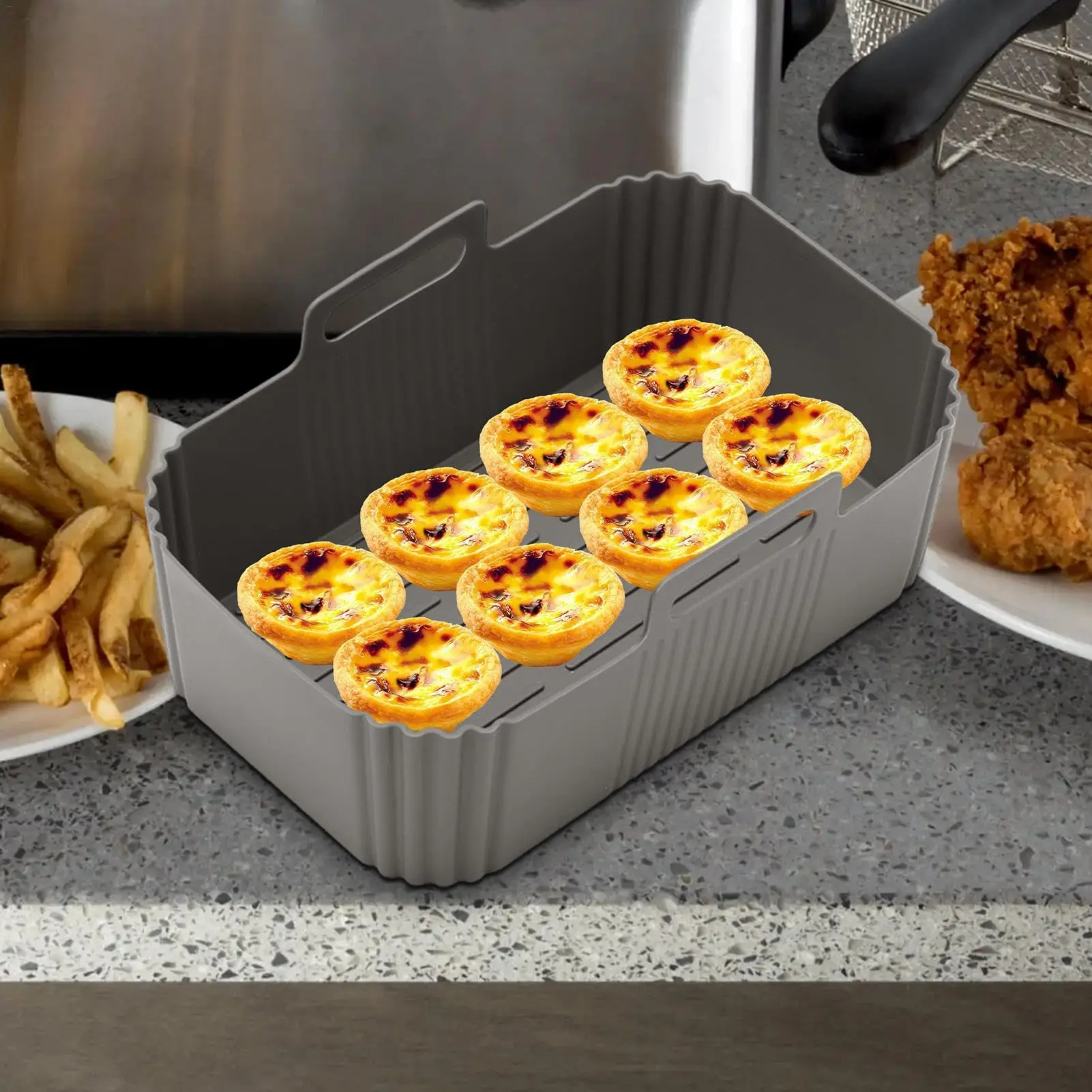 Air Fryer Silicone Baking Tray Rectangular Air Fryer Silicone Tray Mat Air fryer Silicone Pot 7.5 Inch