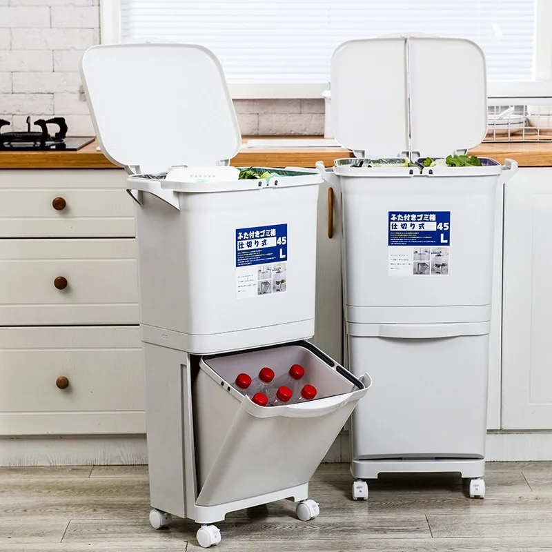 
High Quality Household Plastic Double Trash Garbage Can Waste Bin 