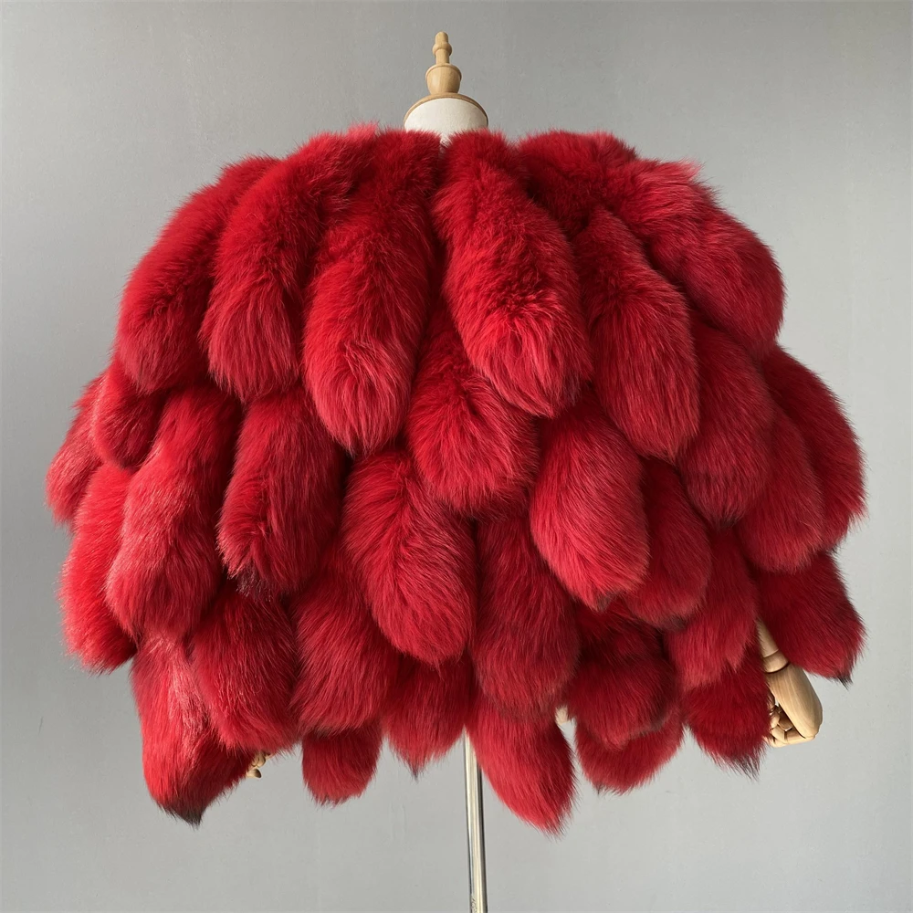 New Arrival High Quality Fashion Genuine Fluffy Fox Fur Coat Wholesale Women Winter Real Fox Fur Tails Coat