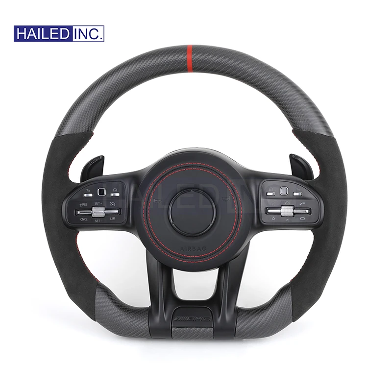 HAILED Custom Lenkrad Volant Half Alcantara Dry Carbon Steering Wheel for Mercedes W176 W213 W211 W213 W221 W218 W205 AMG GT ML