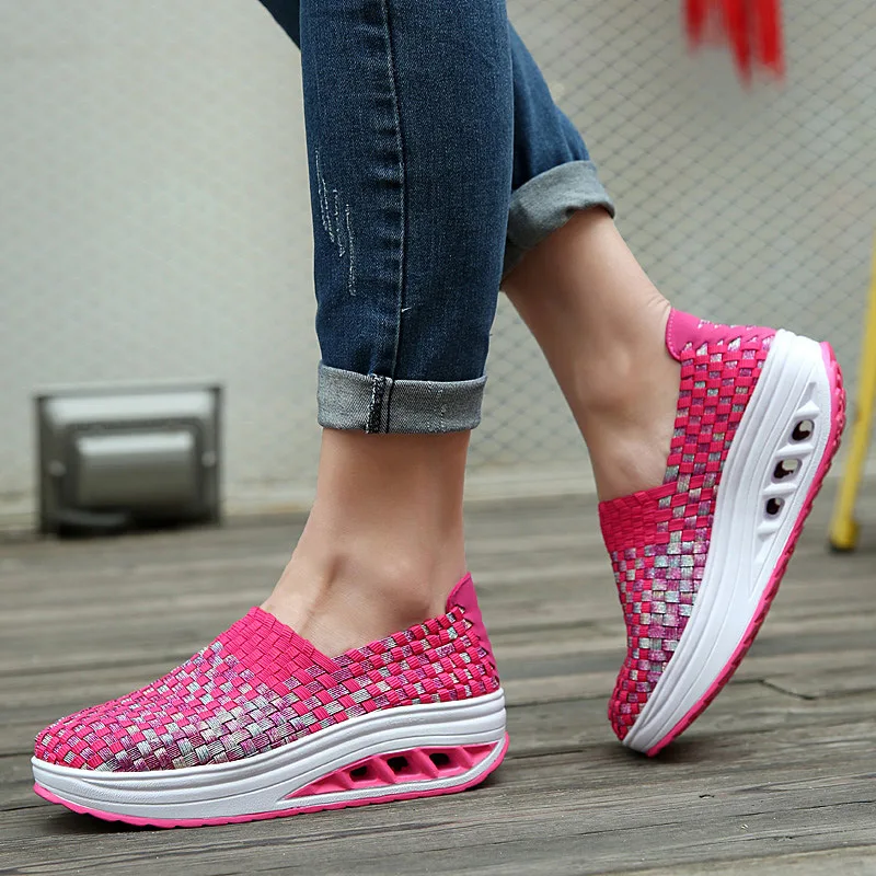 High quality ladies colorful luxury joggers trainers sports rocking shoes clunky woven casual sneakers for women