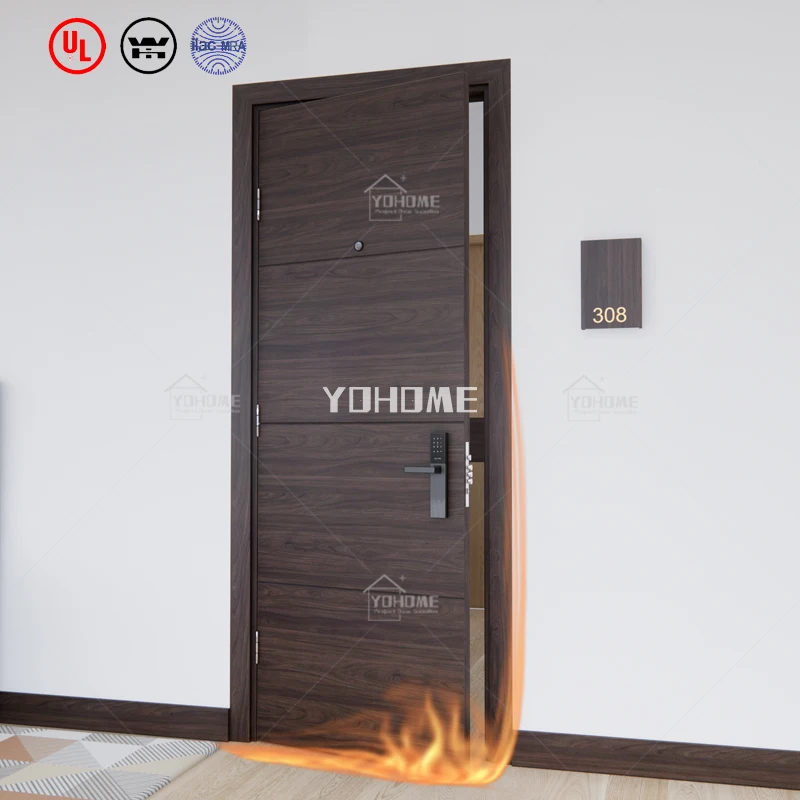 China top project manufacturer modern design wood fire resistant door wooden fire proof door interior wooden door hotel