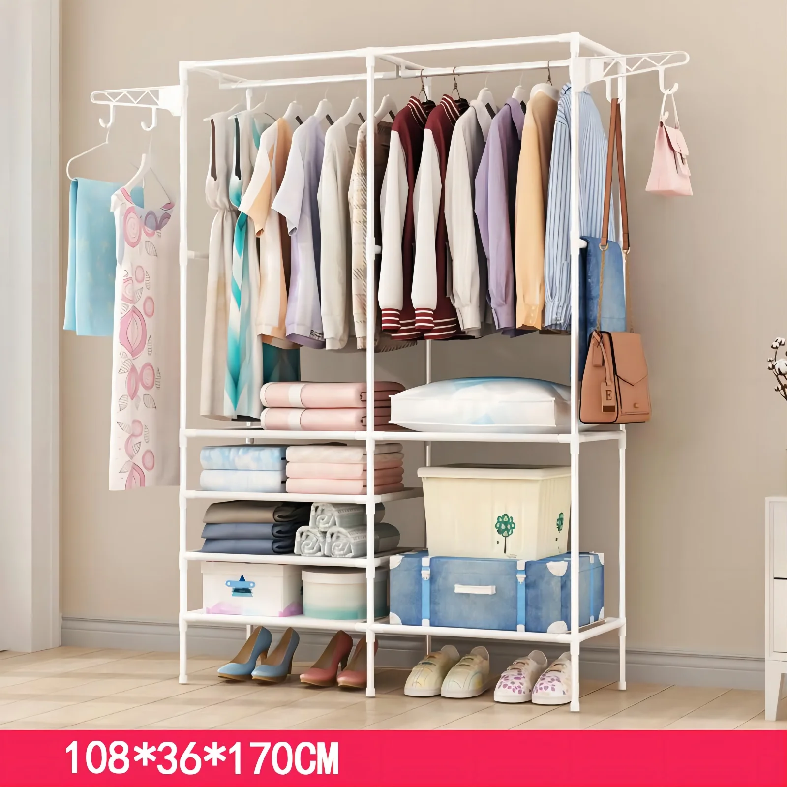 Custom Printed Quality Hanging Clothes Rack Portable Clothes Rack Shoes Rack Cabinet Modern